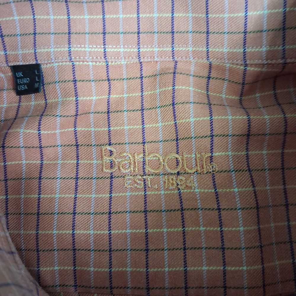 Barbour Mens Orange Tattersall Check Button Down Shirt Cotton Size Medium Preppy - Picture 5 of 10